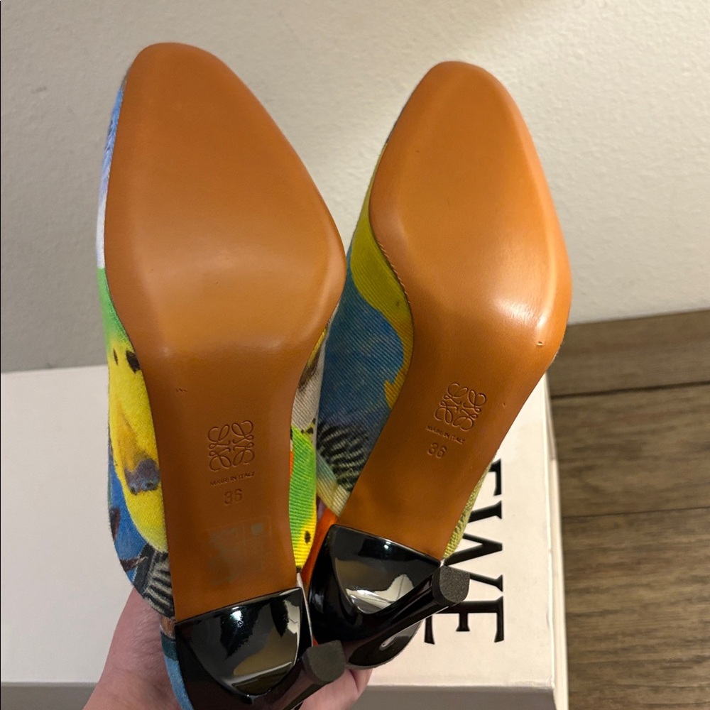 NIB [Loewe] Bird Printed Fabric Slip-On Heel Sandal Mules Women’s EU 36 / US 6 - Picture 8 of 13